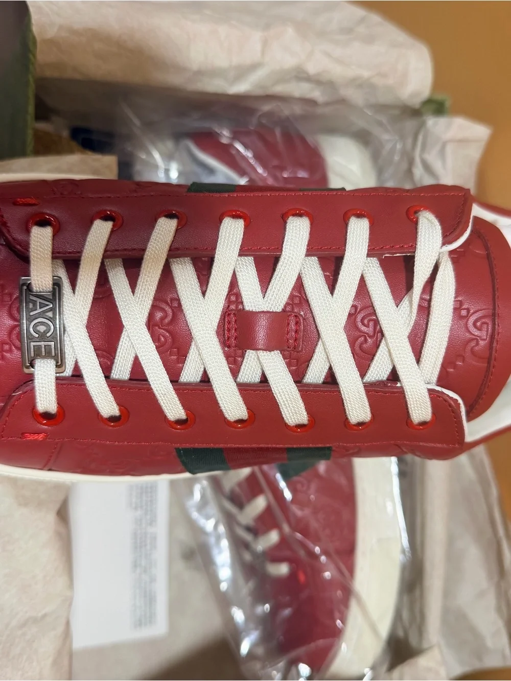 Gucci Red Leather ACE Sneakers with White Laces